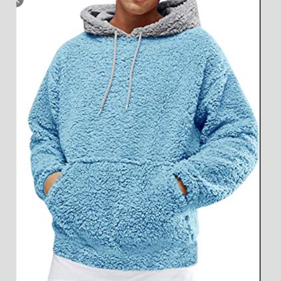 Blue Gray Two Ton Fuzzy Men Light Hoodie - Picture 4 of 4